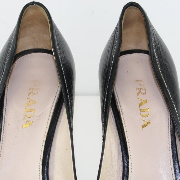 Prada Leather Peep Toe Bow Pumps Womens (EU 36/US 6) - Picture 6 of 9